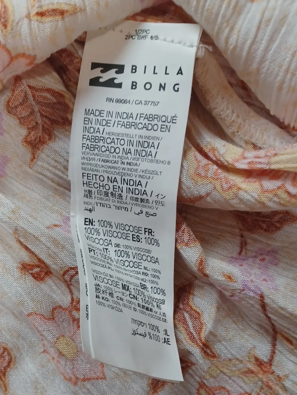 Billabong Swept Away Orange/Purple/Yellow Floral Smocked Maxi Dress Size L NWT - Picture 5 of 8